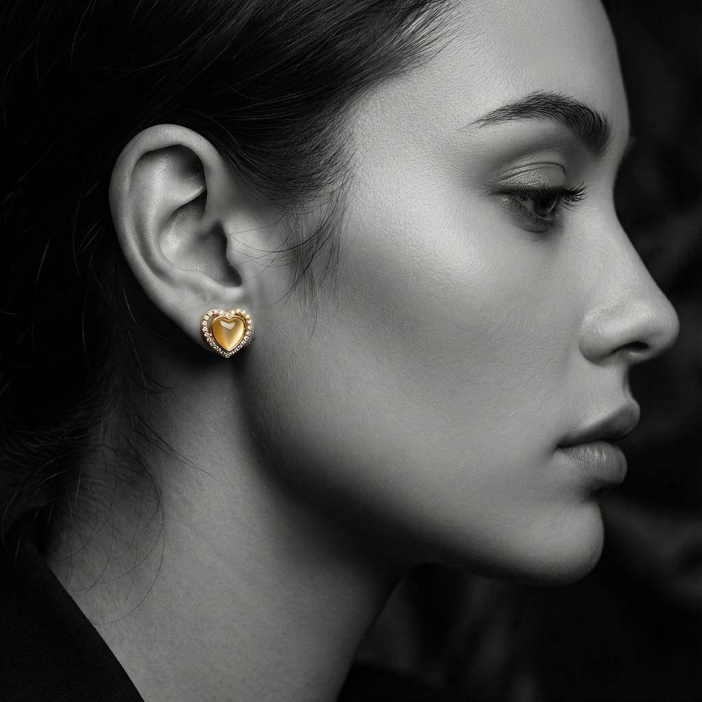 The Golden Whisper Heart Stud Earrings