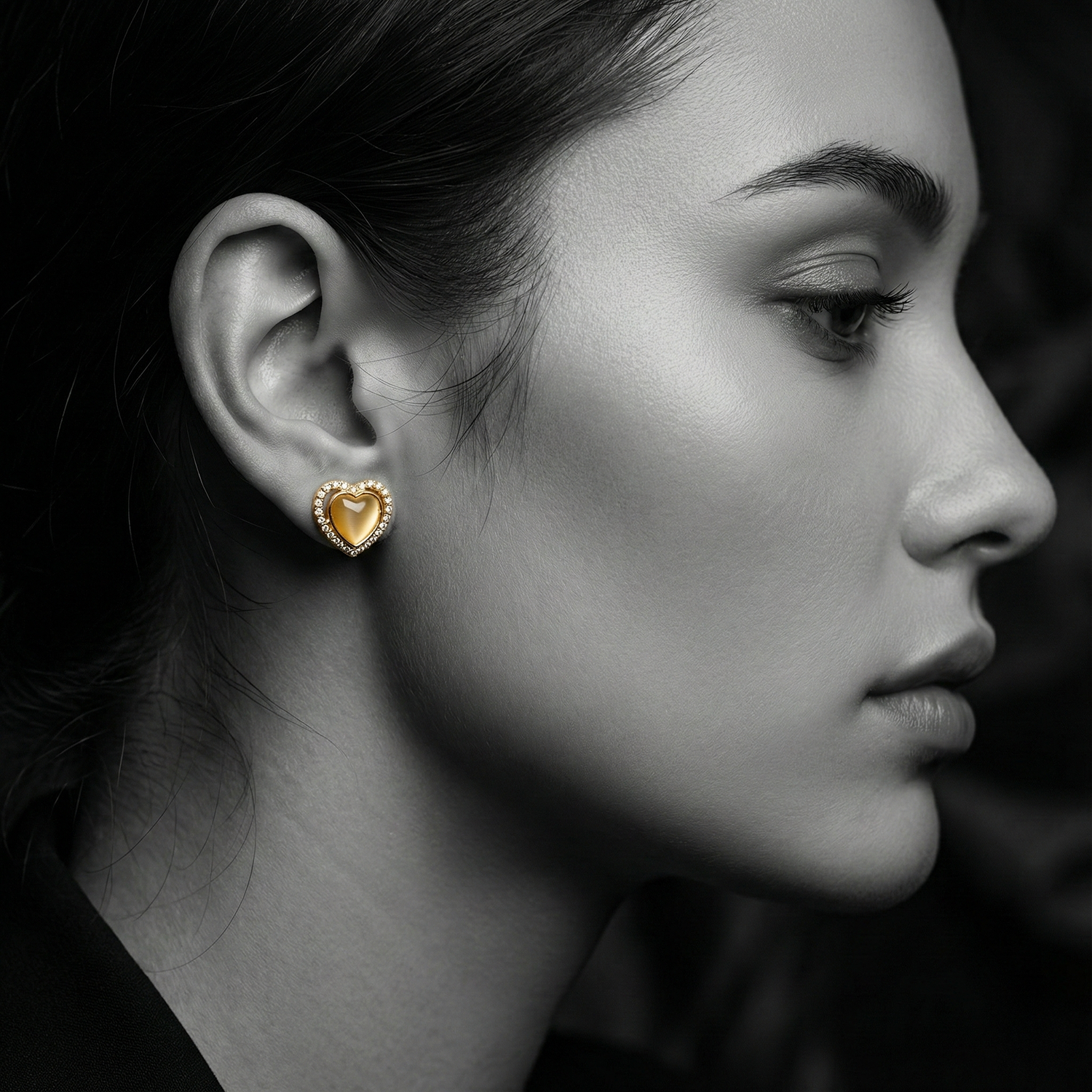 The Golden Whisper Heart Stud Earrings