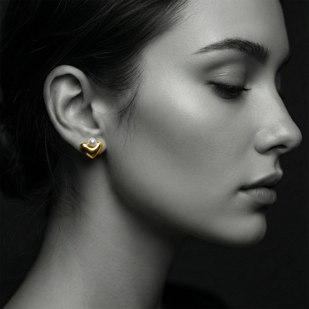 The Golden Heart Pearl Studs