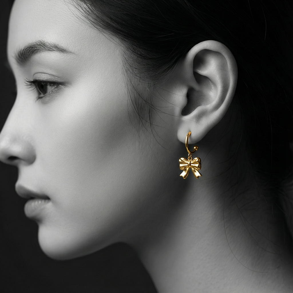 The Golden Bow Charm Earrings